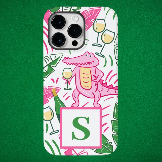 Preppy Alligator Wine Pink Green Monogram Case-Mate iPhone Hülle (Von Creator hochgeladen)