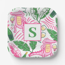 Preppy Alligator Wine Pink Green Monogram