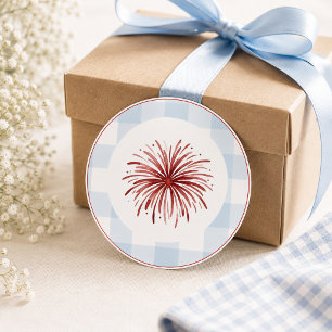 Preppy-Americana-Feuerwerk Blau Gingham Runder Aufkleber