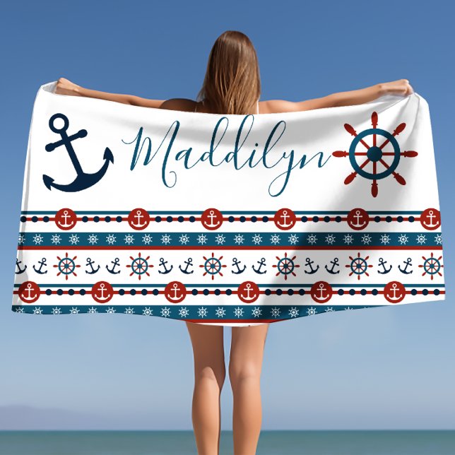 Preppy Anchor Personalisiert Name Beach Handtuch (Preppy Anchor Personalized Name Beach Towel)