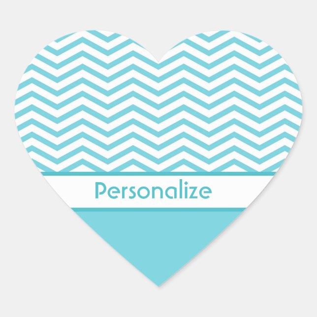 Preppy Aqua Blue und White Chevrons mit Namen Herz-Aufkleber (Vorderseite)