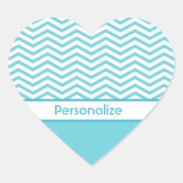 Preppy Aqua Blue und White Chevrons mit Namen Herz-Aufkleber