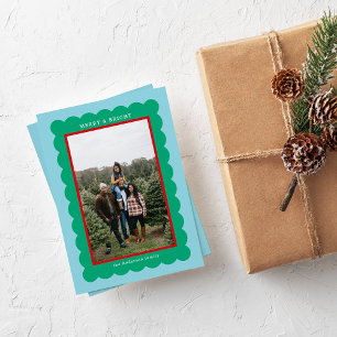 Preppy Aqua Green Red Simple Scallop Foto Frame Feiertagskarte