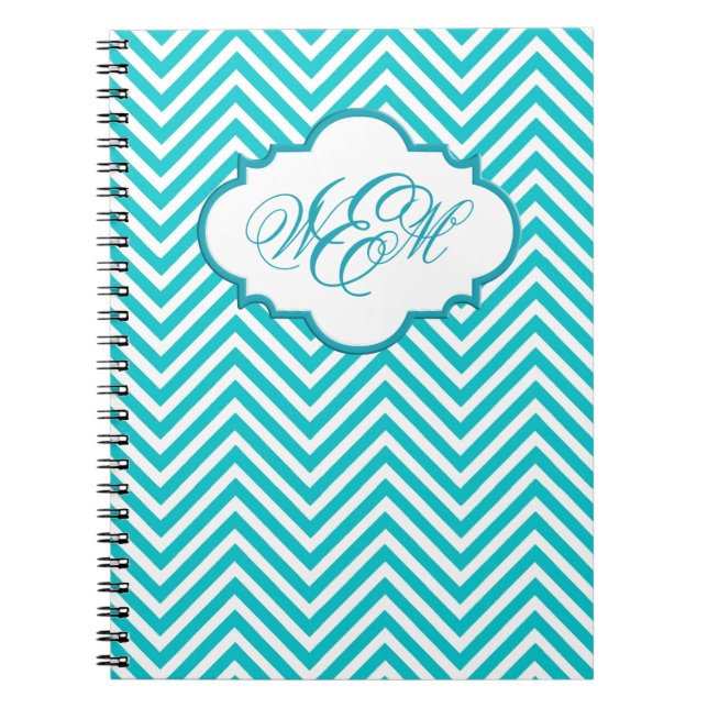 Preppy-Aquamarines Zickzack-Script-Monogram-Notebo Notizblock (Vorderseite)
