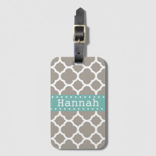 Preppy Arabesque Muster Grau und Blau Name Gepäckanhänger