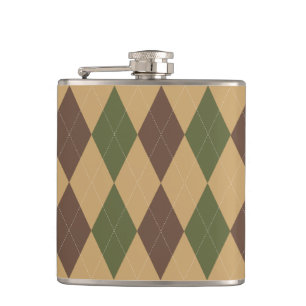 Preppy Argyle Khaki Armee Grün Braun Personalisier Flachmann
