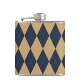Preppy Argyle Khaki & Navy Personalisierte Groomsm Flachmann