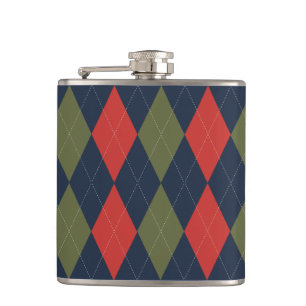 Preppy Argyle Navy Khaki Armee Grün Personalisiert Flachmann