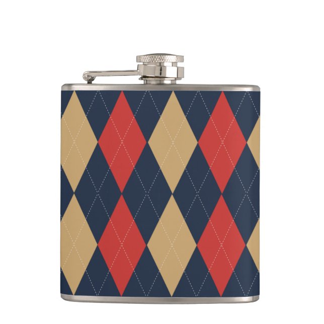 Preppy Argyle Navy Khaki Khaki Personalisiert Flachmann (Vorderseite)