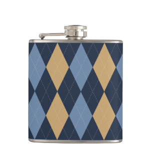 Preppy Argyle Navy Khaki Rauchblau Personalisiert Flachmann