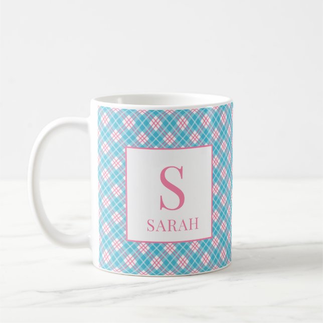 Preppy Argyle Rosa Blau Benutzername Kaffeetasse (Links)