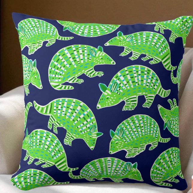 Preppy Armadillos Navy Blue Green  Kissen (Von Creator hochgeladen)