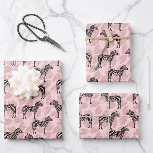 Preppy Ästhetik Pink Zebra Geschenkpapier Set (Vorderseite)