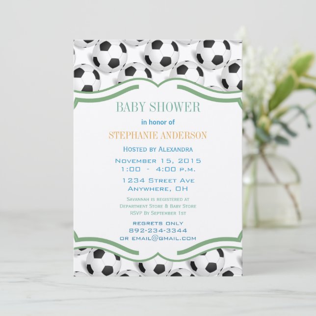 Preppy Baby Boy Soccer Dusche Einladung (Stehend Vorderseite)