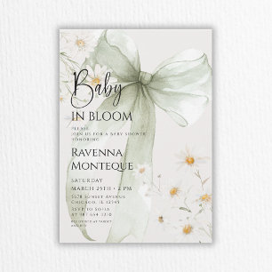 Preppy Baby in Bloom Salbei-Schleife Gänseblümchen Einladung