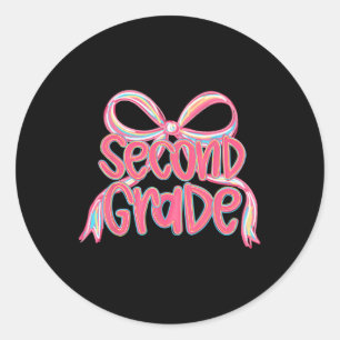 Preppy Back To School 2. Klasse Rosa Coquette-Schl Runder Aufkleber