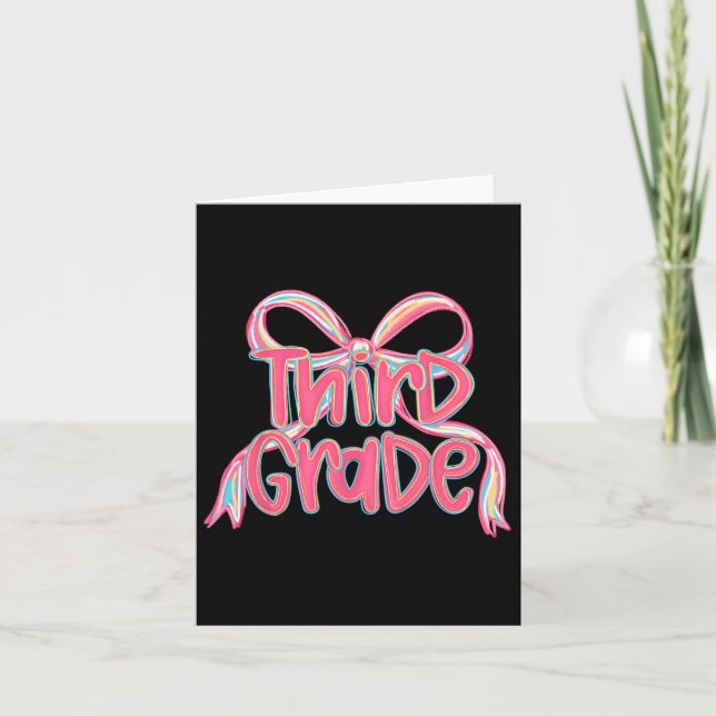 Preppy back to School 3rd Grade rosa Coquette Bow Karte (Vorderseite)