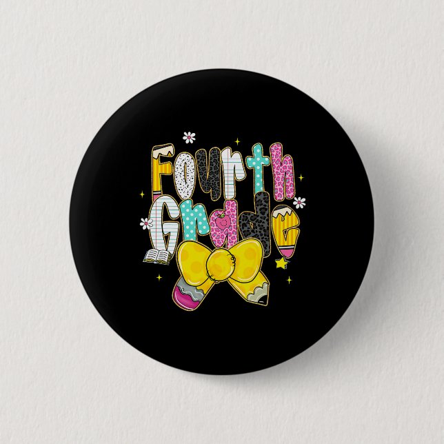 Preppy Back To School 4. Klasse Coquette Bow Mädch Button (Vorderseite)