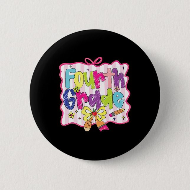 Preppy Back To School Coquette Vierte Klasse Mädch Button (Vorderseite)