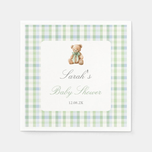 Preppy-Bär-Baby-Party Junge Serviette (Vorderseite)