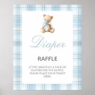Preppy-Bär-Baby-Party-Junge-Windel-Raffle-Schild Poster