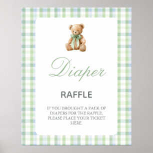 Preppy-Bär-Baby-Party-Junge-Windel-Raffle-Schild Poster