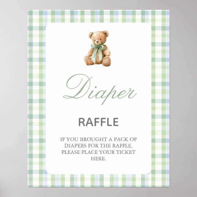 Preppy-Bär-Baby-Party-Junge-Windel-Raffle-Schild Poster (Vorne)