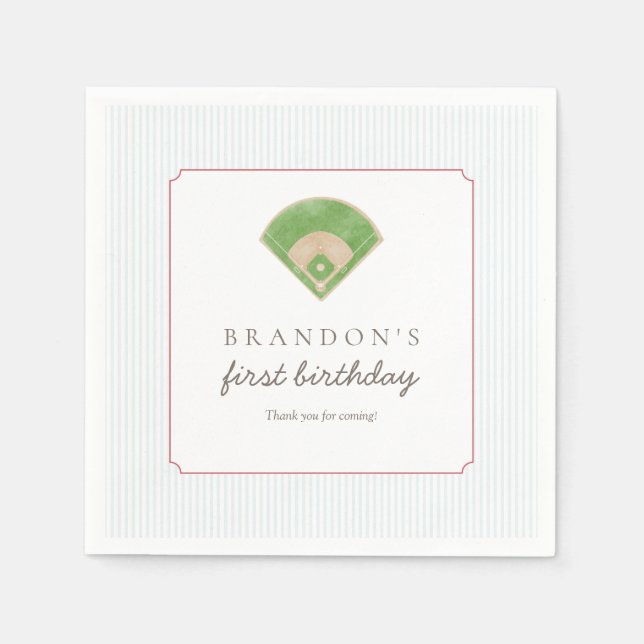Preppy Baseball First Birthday Rookie One Party Serviette (Vorderseite)