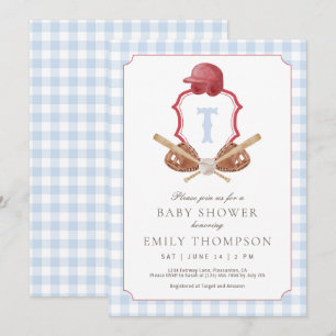 Preppy Baseball Wappen Baby Shower Einladung