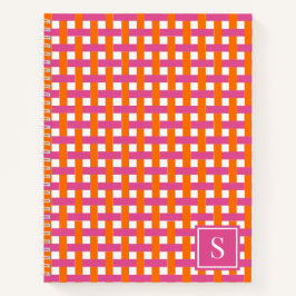 Preppy Basket Weave – Hot Pink & Orange Monogram Notizbuch