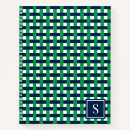 Preppy Basket Weave – Navy & Green Monogram Notizbuch
