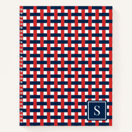 Preppy Basket Weave – Navy & Red Monogram Notizbuch