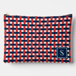 Preppy Basket Weave – Navy & Red Monogram Zubehörtasche