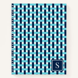 Preppy Basket Weave – Navy & Turquoise Monogram Notizbuch