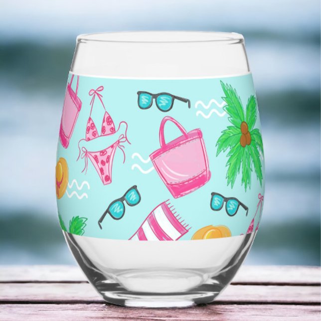 Preppy Beach Girl's Weekend Bikini Palm Tree Weinglas Ohne Stiel (Von Creator hochgeladen)