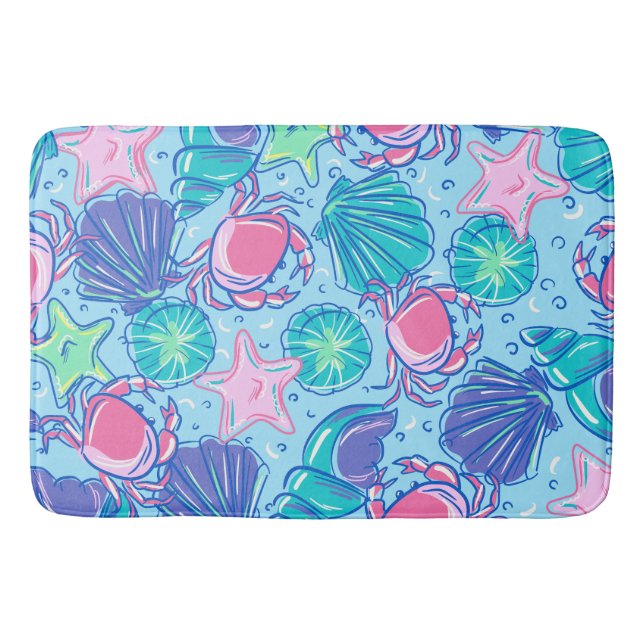 Preppy Beach Muschel Crab Badematte (Vorderseite)