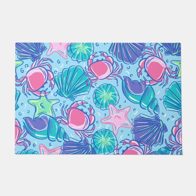 Preppy Beach Muschel Crab Fußmatte (Vorderseite)