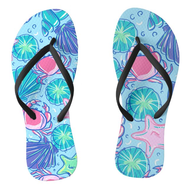 Preppy Beach Muschel Crab Ocean Flip Flops (Fußbett)