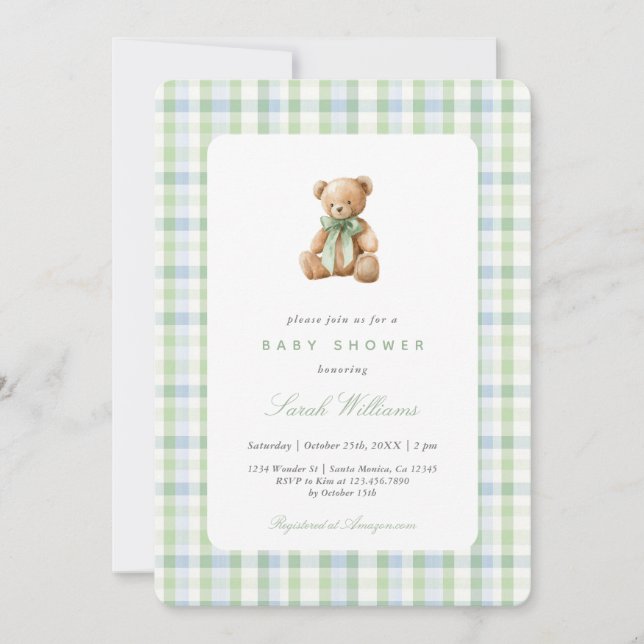 Preppy Bear Baby Shower Boy Einladung (Vorderseite)