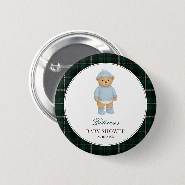 Preppy Bear Baby Shower Button (Vorne & Hinten)