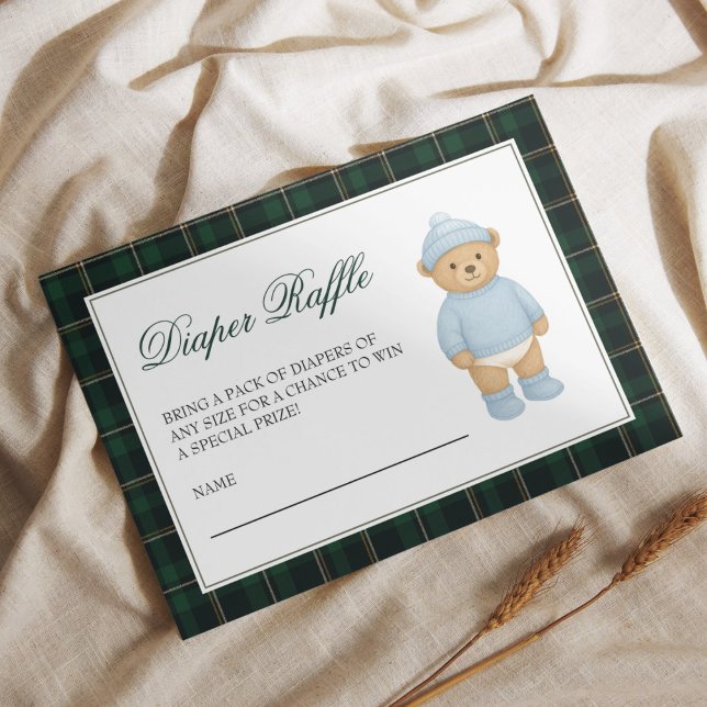 Preppy Bear Baby Shower Diaper Raffle Begleitkarte (Von Creator hochgeladen)