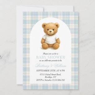 Preppy Bear Blue Kariert Arch Baby Dusche Einladung