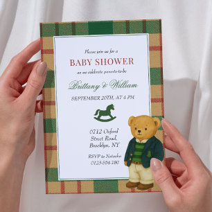 Preppy Bear Christmas Kariert Babydusche Einladung