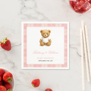 Preppy Bear Elegant Pink Kariert Baby Dusche Serviette