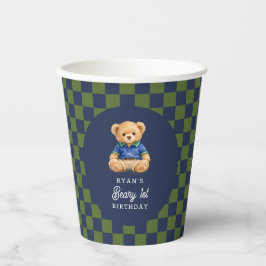 Preppy Beary 1. Geburtstag Schachbrett Pappbecher