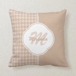 Preppy Beige und TAN-Hahnentrittmuster-Monogramm Kissen