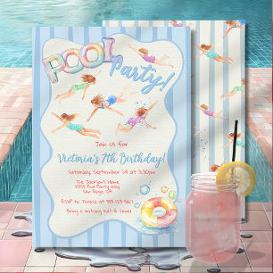 Preppy Birthday Pool Party Einladung