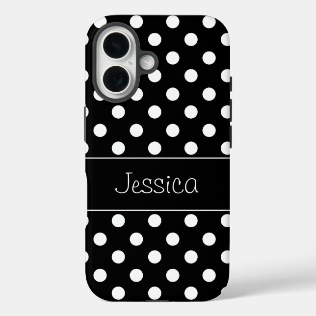 Preppy Black and White Polka Dots Personalisiert Case-Mate iPhone Hülle (Rückseite)