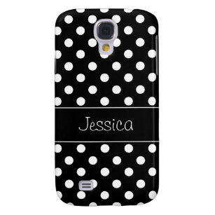 Preppy Black and White Polka Dots Personalisiert Galaxy S4 Hülle