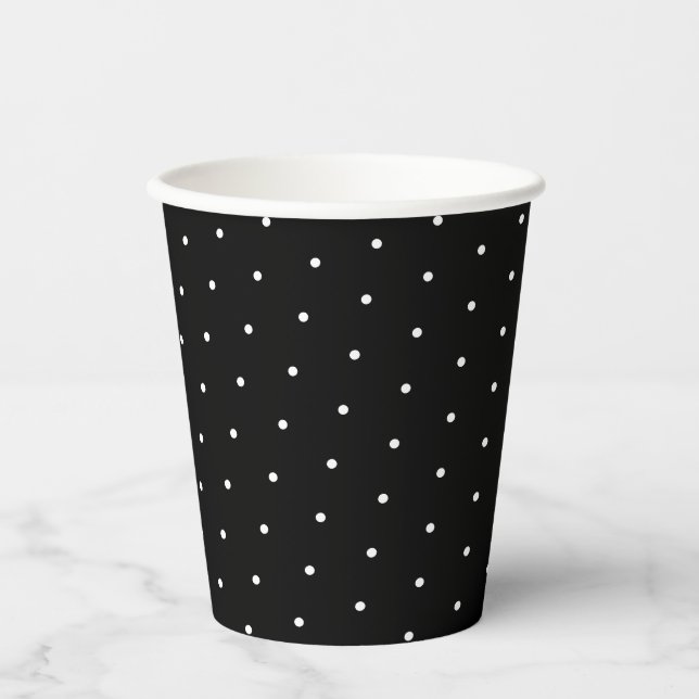 Preppy Black and White Tiny Polka Dots Muster Pappbecher (Vorderseite)